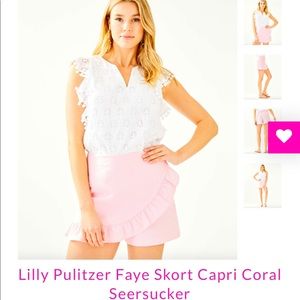 NWT Lilly Pulitzer Faye Skort in Coral Seersucker